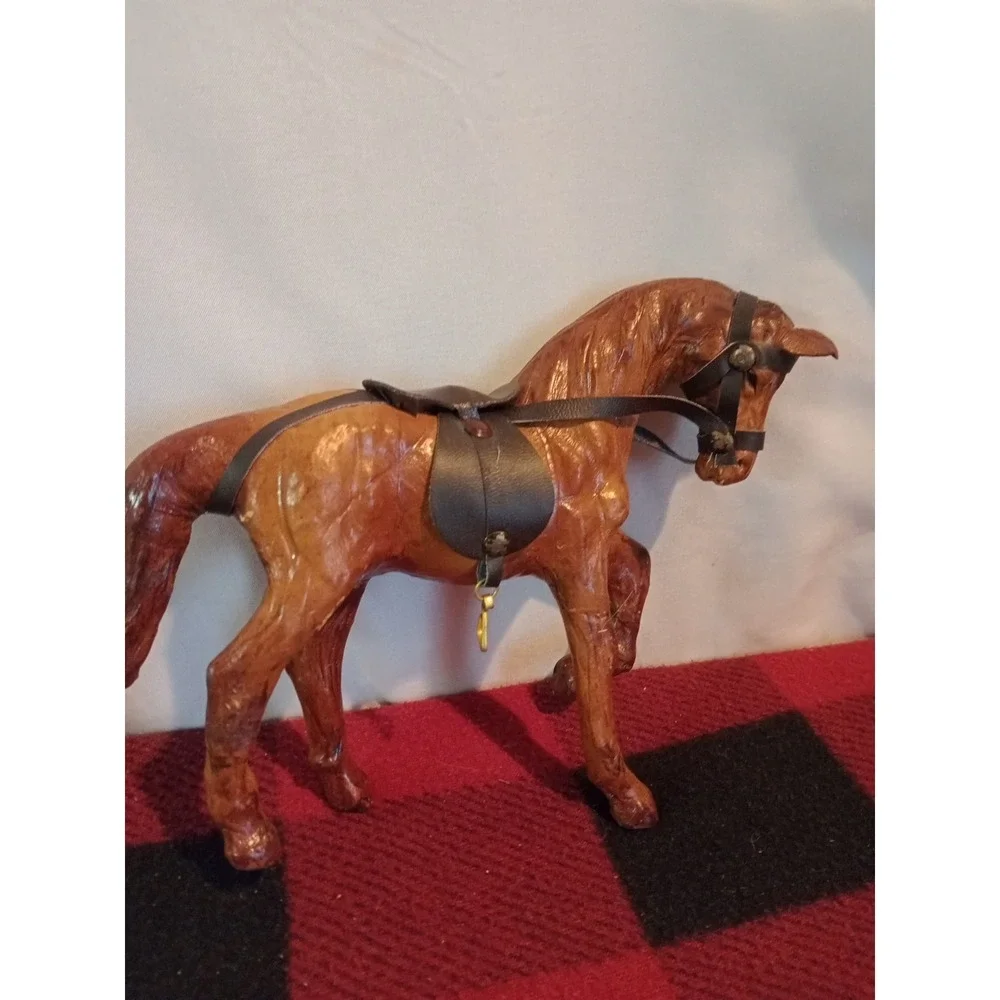 Antique Vintage figure Leather Wrapped Horse Figurine Statue Equestrian 8